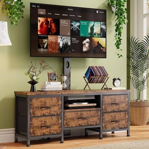 TV Stand with Mount for 45, 55, 65, 75 Inch TV, Entertainment Center with 5 Fabric Drawers, Open Shelves, TV Media Console for Living Room