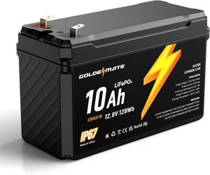 GOLDENMATE 12V 10Ah LiFePO4 Lithium Battery, IP67 Waterproof, Lightweight