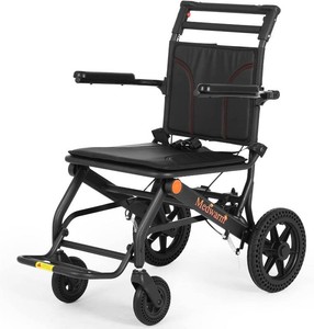 $247 Medwarm Portable Aluminum Transport Wheelchair with Handbrake, 11 Rear Wheels, Ultralight Folding Travel Wheelchair for Adults, Black (Seat Width17.75)