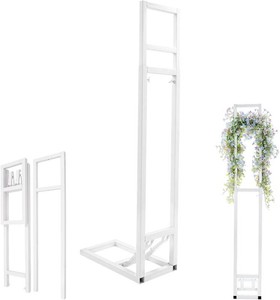 Wedding Arch Backdrop Stand 1-2m Adjustable, Square Metal Frame for Party Balloon Arch Garden Arbor, Heavy Duty Photo Booth Background Support with Folding Base   White