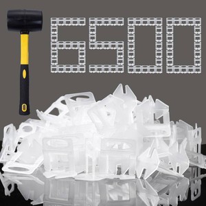 Tile Leveling System 18 Spacers Tile Leveler Clips 6500 Pcs and 16 oz Rubber Mallet Hammer .Tile Tools Set for Professional Ceramic and Stone Installation