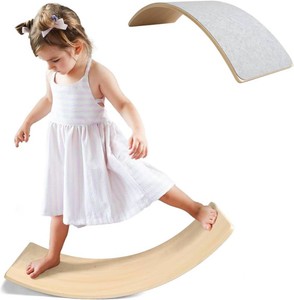Gentle Monster Wooden Wobble Balance Board, 35 Inch Rocker Board Natural Wood, Open Ended Learning Toy, Yoga Curvy Board for Classroom & Office Adult
