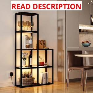 $146 VILICK Display Shelf with LED Light Standing Floor Lamp with Glass Storage Shelves for Collectibles, 5 Tier Tall Corner Shelf Open Curio Cabinet for Living Room, Bedroom, Office, Home Decor