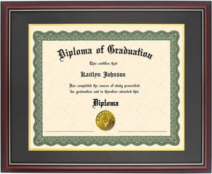 LTYHHK 11x14 Diploma Frame Solid Wood,Cherry Finish with Gold Trim, Displays 11x14 Diplomas with Black Over Gold Mat or 16x20 Inch Without Mat, Diploma Frame 11x14 Certificate Frames (L23R1620BG1114)