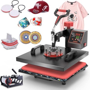 $220 OIIEE Heat Press Machine 5 in 1 Combo Heat Press 15 x 15 Inch Heat Transfer Machine 360-Degree Swing Away Digital Shirt Printing Multi-function Heat Transfer Sublimation for T Shirts Mug Hat Plate Cap