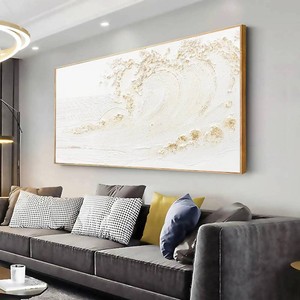 $117 Framed Wall Art Wall Decor Nature Decor Canvas Hand Painted White Wave With Golden Embellishments Artwork Painting Picture For Living Room Bedroom Living Room And Office Wall Decor 24x48 Inch