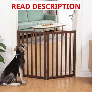 Dog Gate Indoor, Freestanding Dog Fence for The House, Doorways, Hallways,or Stairs,Pet Gate Foldable Wooden,Expandable 32 Height 2 Panels,Brown