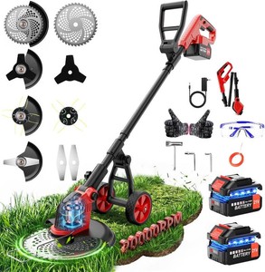 $200 20000RPM Electric Weed Wacker Cordless with Wheel, 12 Electric Weed Eater Battery Powered,4-in-1 Brush CutterString TrimmerGrass TrimmerEdger Tool,Stringless Weed Trimmer,2 Battery