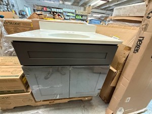 30x 21 Brookings Espresso Shaker Vanity W Ivory Swirl Marble Sink