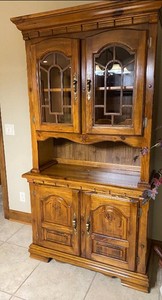 Beautiful Soild Wood Carved Hutch wDecroative Mullions