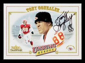 Tony Gonzalez Autograph 2001 Fleer Tradition Unsung Heroes #320 Football Card