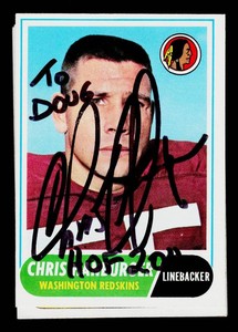 Chris Hanburger Autograph w HOF Inscription 1968 Topps #62 Vintage Football Card