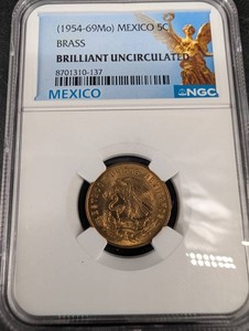 NGC Mexico 5 Centavos 1966 Brass Coin