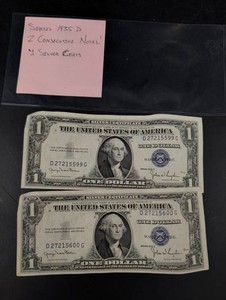 Series 1935-D Silver Certificates - 2 Consecutive Notes