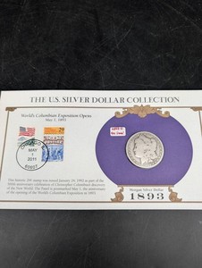 1893-O Morgan Silver Dollar in Columbian Exposition Card