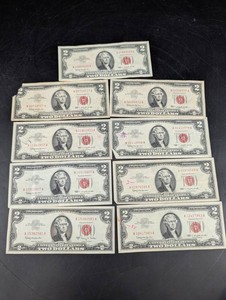 Lot Of 9 Series 1963 United States $2 Notes