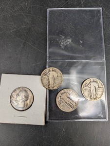 Vintage U.S.  Washington Quarter & three Standing Liberty (total Lot of 4 coins) mixed dates.
