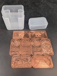 Copper Bullion-Style Bar, Lot of 8 with storage container
