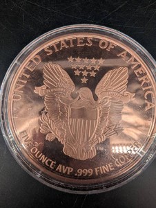 5 Oz .999 Fine Copper Round - Walking Liberty & Eagle Designs
