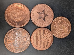 Copper-Tone Novelty Coin & Round Assortment (Lot of 5)