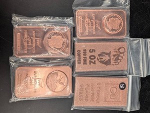 AVP .999 Fine Copper 5 Oz Bars - Made in USA (Lot of 5)