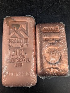 Frontier Mint & Geiger 10 Oz Copper Bullion Bars (Lot of 2)