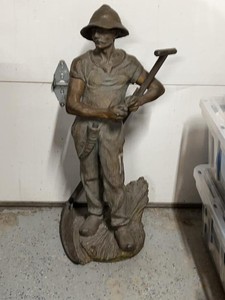 Vintage Bronze Cast Dutch Farmer Garden Statue Figure With Hoe 36in
