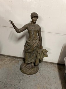 Vintage Large Cast Bronze statue Figure Woman with Sheaf of Wheat 36 tall