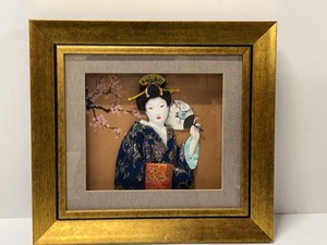 Vintage Framed Japanese Geisha Shadow Box Wall Art Kimono Decor