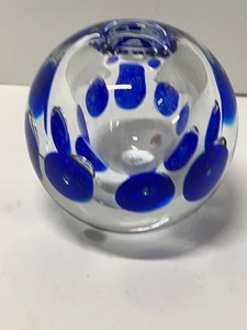 Beranek Hand Made Art Glass Vase Holder Blue Polka Dot