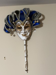 Maschera del Galeone Venetian Jester Wall Mask Blue Gold Italy