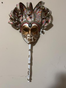 Maschera del Galeone Venetian Jester Wall Mask Red Floral Gold Italy
