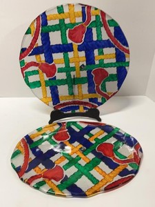 Marc Aurel Echtkristall Kashmir Art Glass Plate &amp Oval Platter Set
