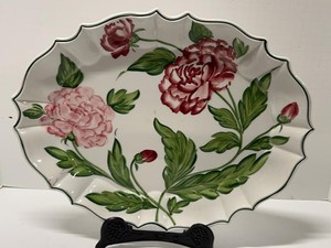 Ancora Hand Painted Italian Floral Oval Serving Platter Peony Decor