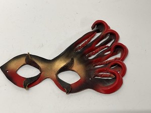 Handcrafted Leather Sculpted Masquerade Mask Red Black Flame Design Artist Signed