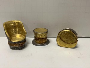 Paint Main Limoges France Porcelain Trinket Boxes Golden  Silver Chair Hat Purse Set