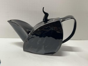 Signed Black Studio Pottery Art Deco Style Teapot With Lid
