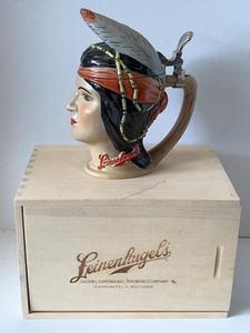 XL Leinenkugels Indian Maiden Lidded Beer Stein w Wooden Box
