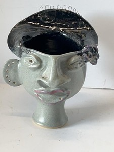 Vintage Studio Pottery Face Vase Whimsical Head Planter Sculpture