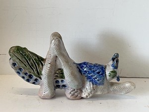 XL Folk Art Ceramic Fantasy GRASSHOPPER Figurine Blue Green Glazed 9 long