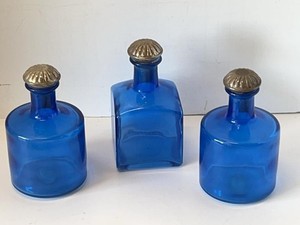 Bicchielli Cobalt Blue Glass Vanity Bottles Sterling Silver Set of 3