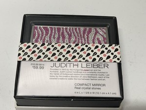 Judith Leiber Compact Mirror Pink Zebra Crystal Stones Boxed