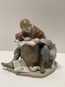 Norman Rockwell Lladro Porcelain Boy Writing Figurine w Dog