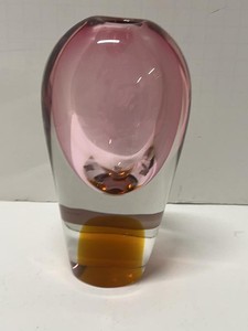 Egermann Czech Art Glass Vase Pink Amber Clear Sommerso Style