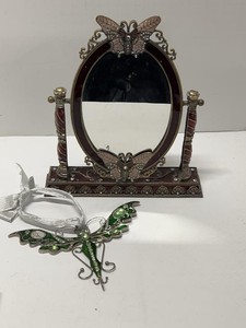 Butterfly Enameled Vanity Mirror & Jeweled Hanging Jewelry Holder Decor