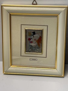 Pair of Framed Italian 925 Silver Plaque Clown Plaques L. Moroni