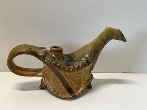 Signed Studio Art Pottery Figural Zoomorphic Oil Lamp Candle Holder