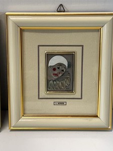 Framed 925 Silver Le Morion Clown Relief Plaque Signed Mida S