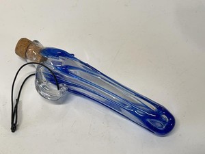 Artisan Hand Blown Cobalt Blue Art Glass Bottle Vial with Cork &amp Hanging Loop