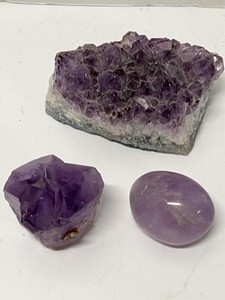Amethyst Crystal Specimen Lot Cluster Point & Polished Palm Stone